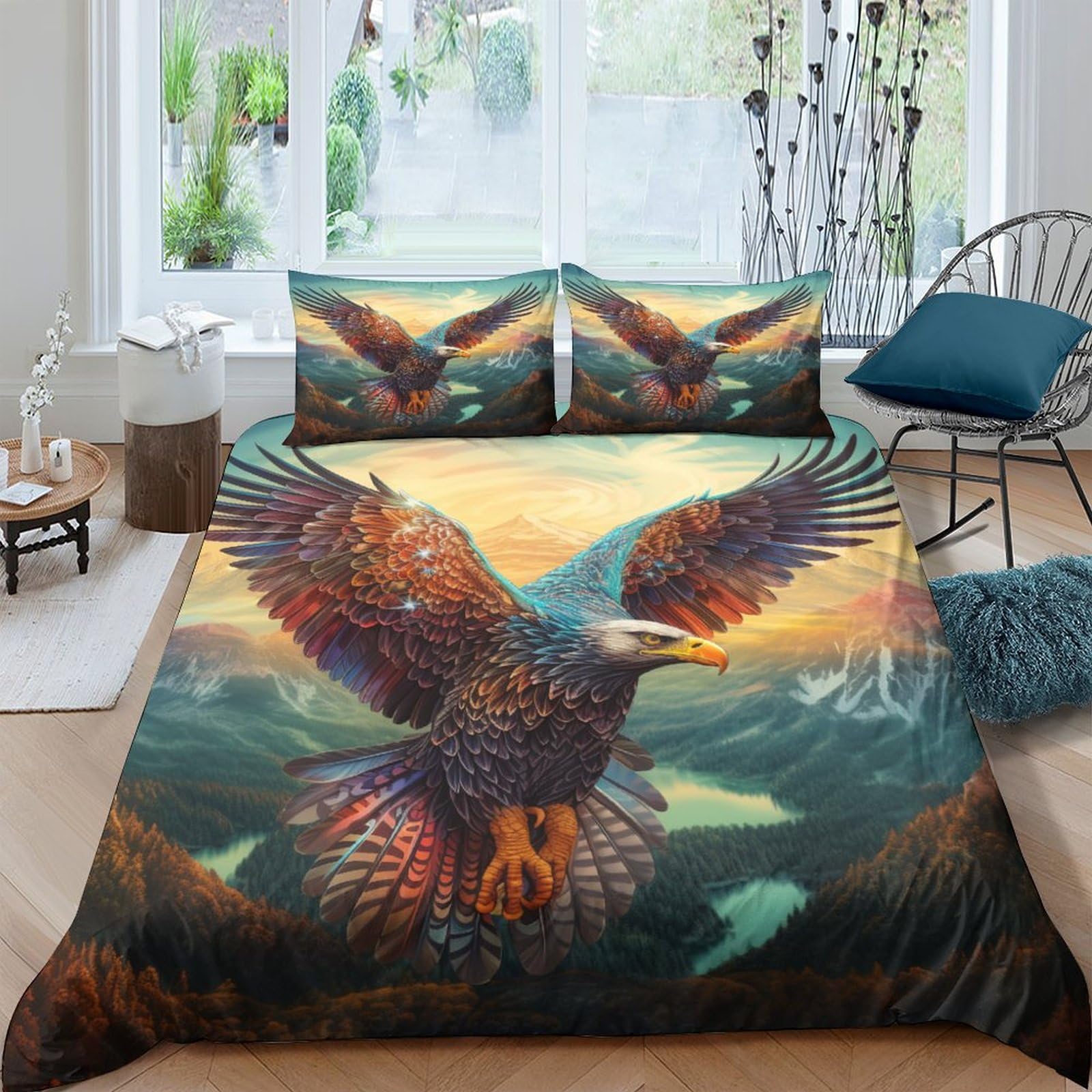Housse de couette literie ado Mountain Eagle parure de lit 3 pièces en microfibre douce