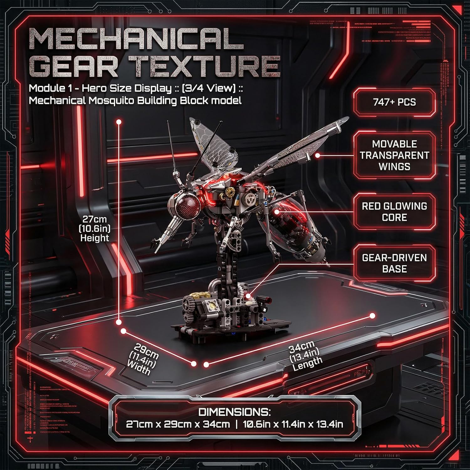 Mosquito Building Block – Hand-Crank Moving Wings & Abdomen Model Kit, STEM DIY Construction Set Great Birthday Idea for Teens & Adults