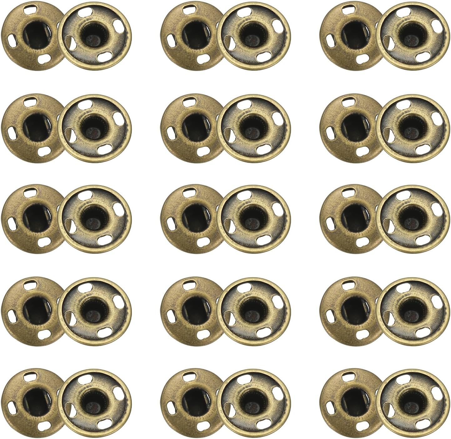sourcing map 50 Sets Sew-on Snap Buttons, 12 mm Metal Invisible Press Studs Buttons, Brass Sewing Snap Fasteners for Fabric Clothing DIY Crafts (Bronze)