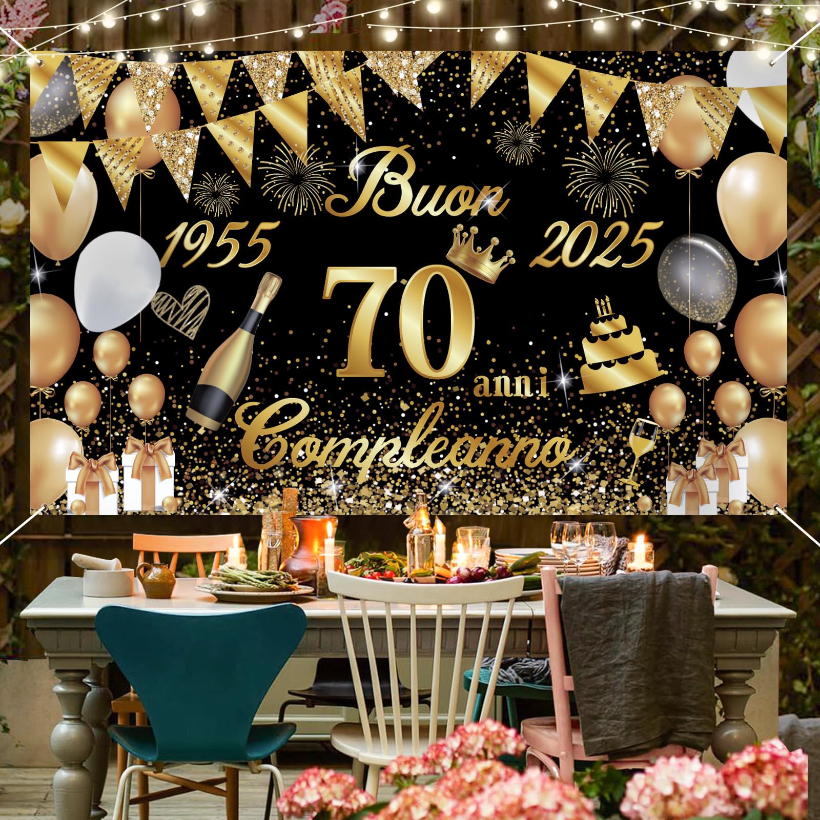 Bannière Anniversaire « Unique Depuis 1955 » – Guirlande Dorée à Paillettes Pour 70 Ans