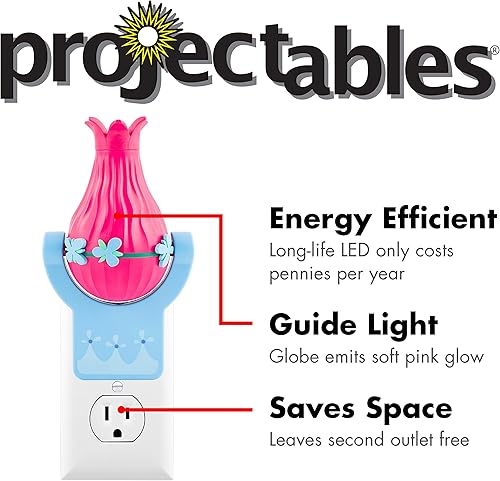 Miniatura 4 de Projectables Trolls World Tour - Luz nocturna LED, enchufable, del atardecer al amanecer, con certificación UL, imagen de amapola, rama y DJ Suki en