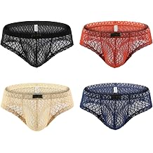WINDAY Men Briefs Lace Silk Low Rise Bikini Briefs and Breathable Underwear B175