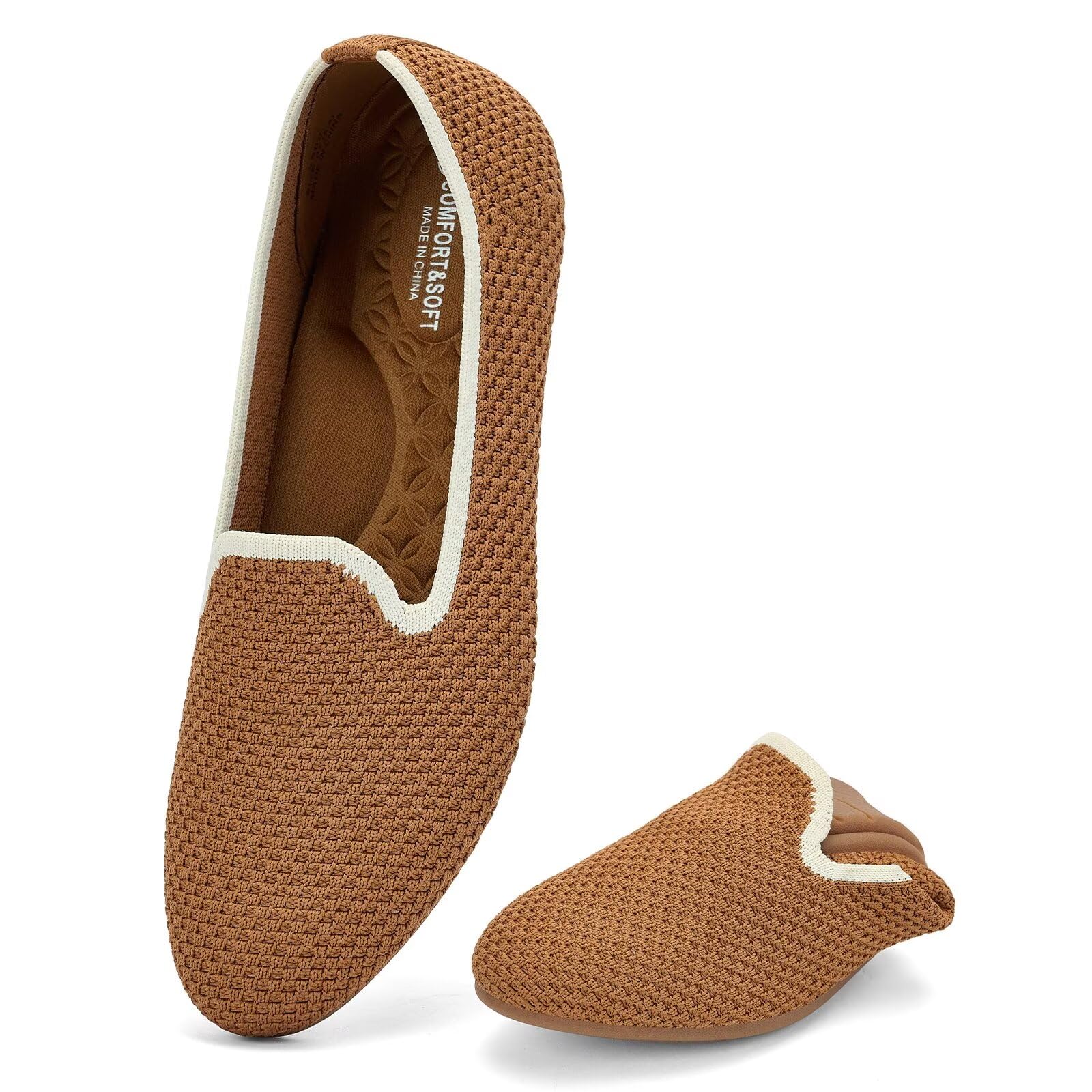 Puxowe Damen Ballerina Slip On Strick Kleid Flache Schuhe Pumps Bequem Ballerinas für Damen Runde Zehe