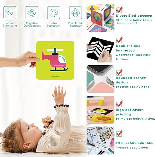 Miniatura 5 de Richgv Tarjetas flash de alto contraste para bebés y bebés. Tarjetas cognitivas 20 piezas con 40 páginas. Juguete sensorial de estimulación visual,