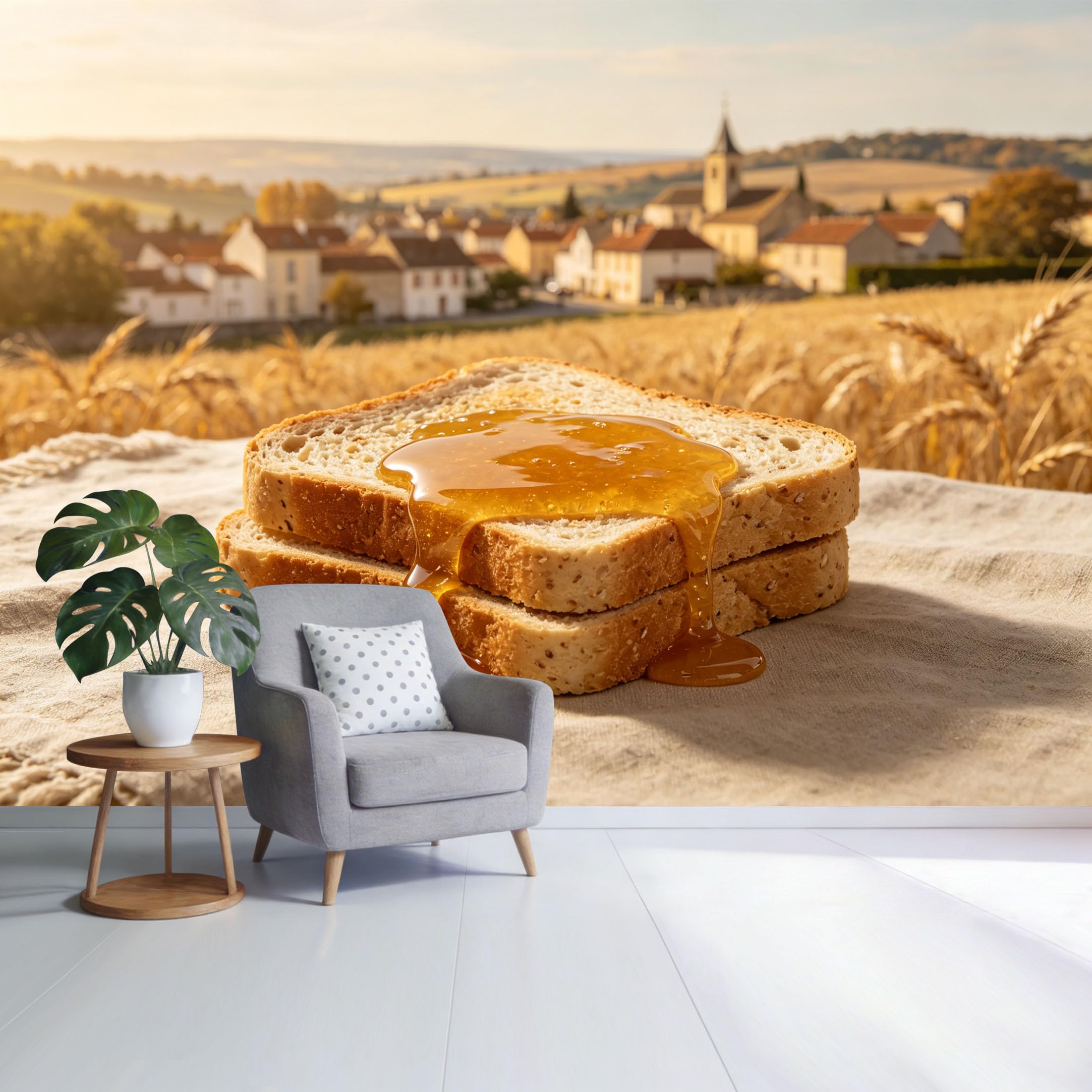 Custom Size Wall Mural Golden Honey Toast Bread Wheat Field Village Landscape SelfAdhesive Wall Fabric Removable Wallpaper for Home Office Decor