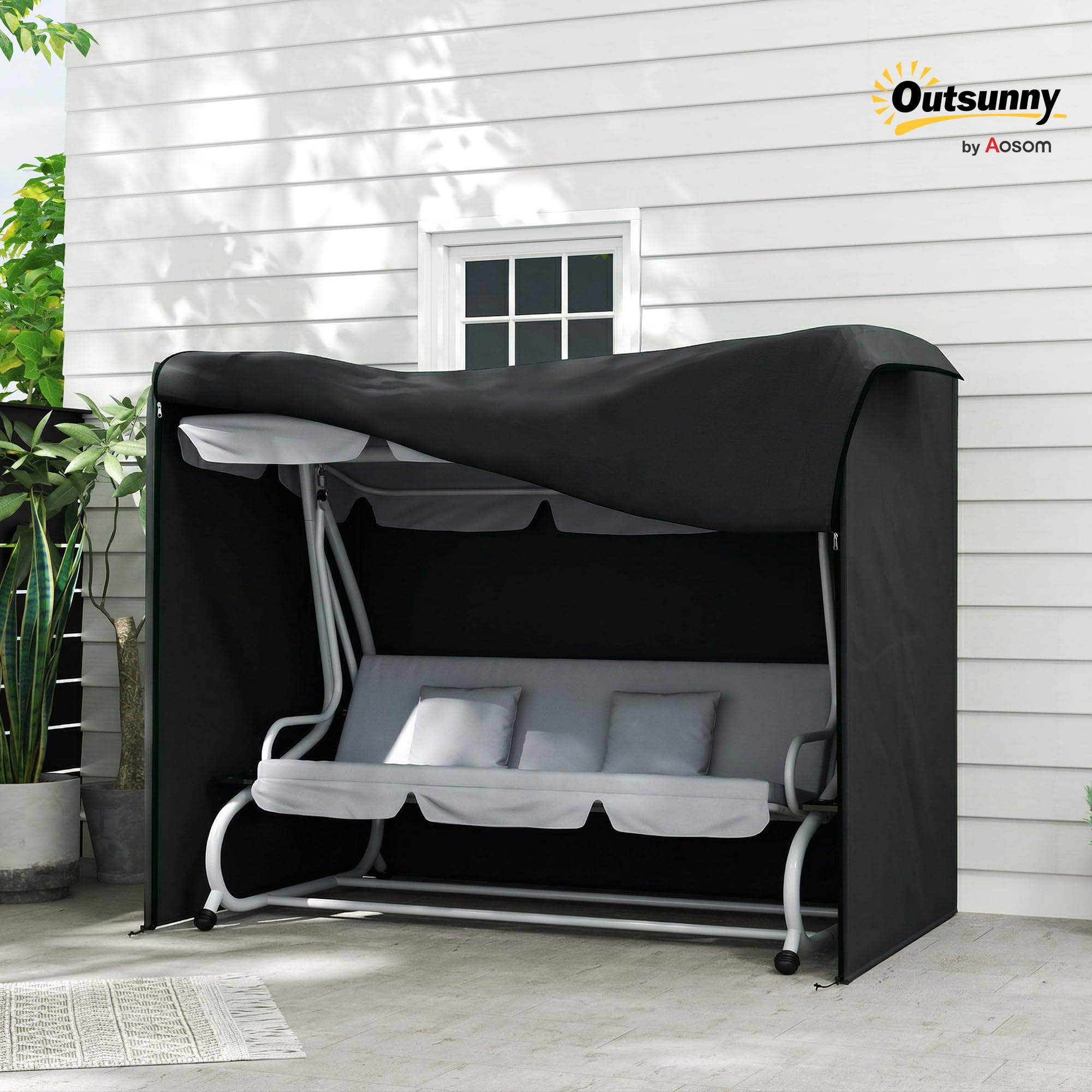 Outsunny Copertura per Dondolo da Giardino 3 Posti, Copertura Dondolo con Telo Impermeabile Anti UV, 220x125x172 cm, Nero