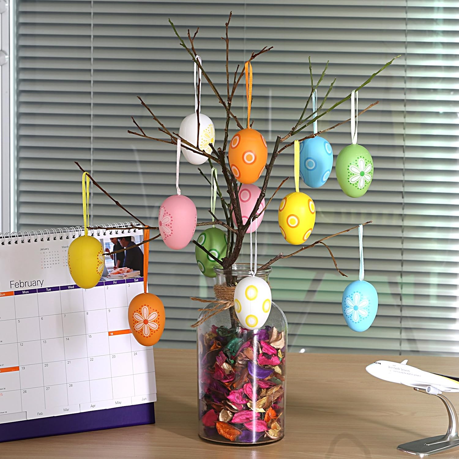 Naler 12pcs Easter Eggs Hanging Ornaments Colorful Plastic Easter Eggs with Ribbon for Easter Tree Decoration Basket Stuffers Fillers Easter Party Favors