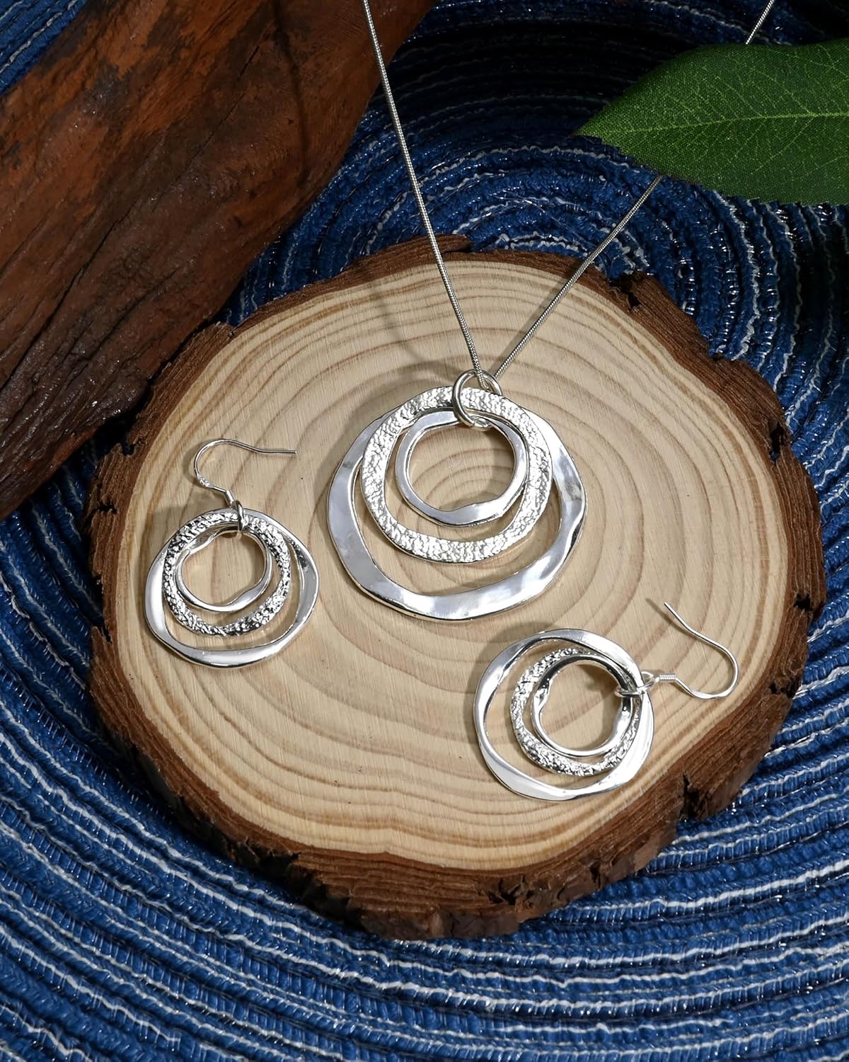 Hypoallergenic Silver Circle & Dangle Earrings and Necklace Set for Women Geometric Boho Style Hoop Jewelry for Women-Lightweight & Dangling-Gift for Bohemian Fashionistas - Image 7