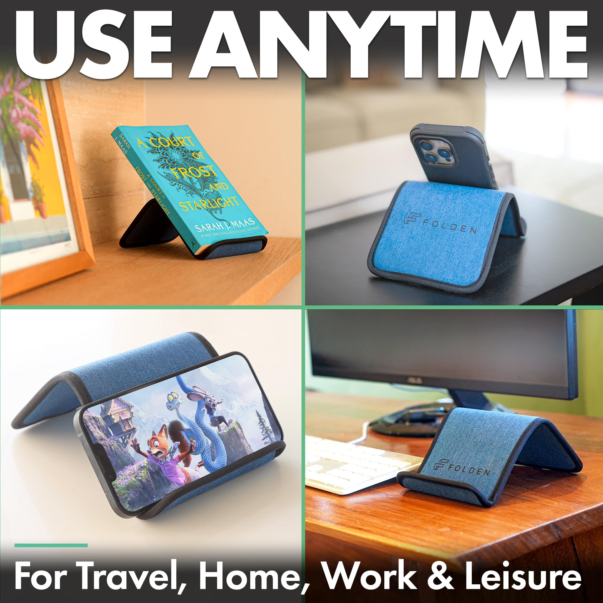 Folden - Supporto per telefono cellulare pieghevole per cellulare, supporto flessibile per tablet, per letto, scrivania, ufficio, tapis roulant, accessori per cellulare, accessori per il viaggio in