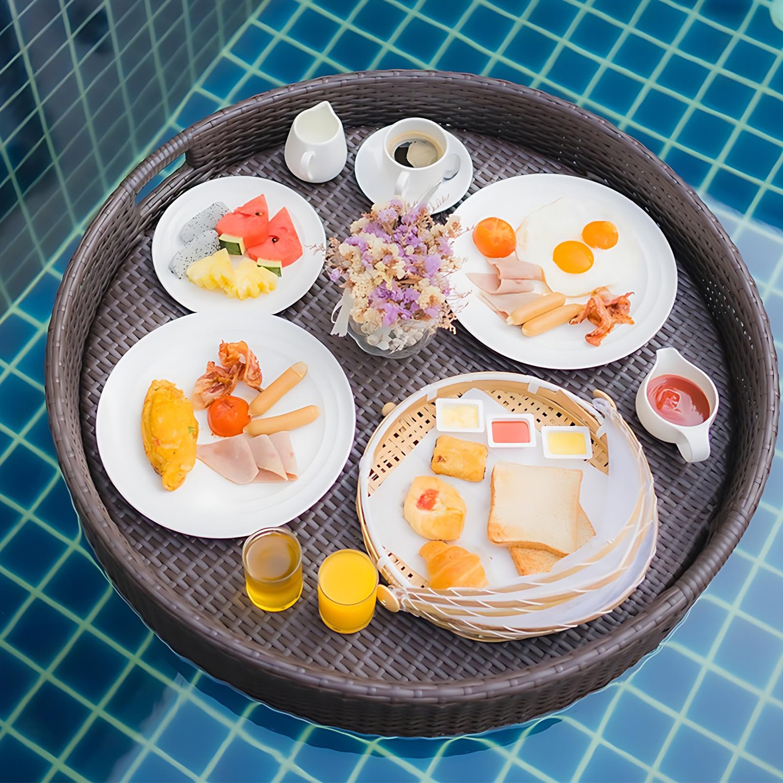 Prettiee Floating Serving Tray for Drin & ac Ideal for Poolside Hot Tub & Beach Parties Lightweight Waterproof Perfect for Entertaining (B B)