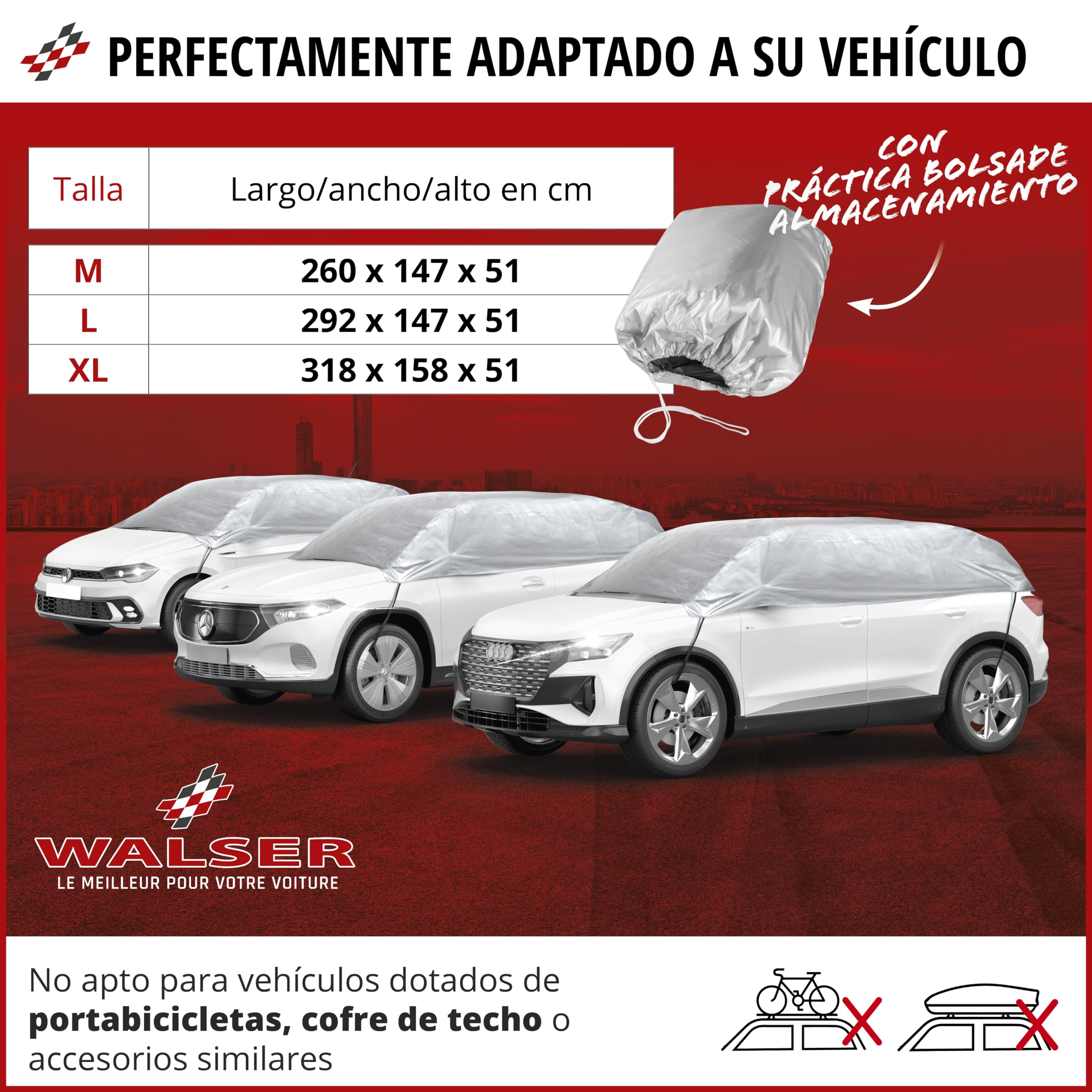 WALSER Lona para coche All Weather, 100% Lona impermeable para coche, cubierta semicubierta Talla 1 Auto plateado