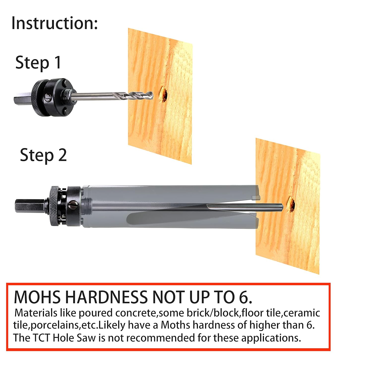 Carbide Tipped Hole Saw Cutter 1-3/4” 44mm for Thick Wall, Roof, 6.6” Deep Cutting with Arbor for Multi Purpose, Hard Wood, Hardy Plank, MDF, Wall Tile, Air Brick,
