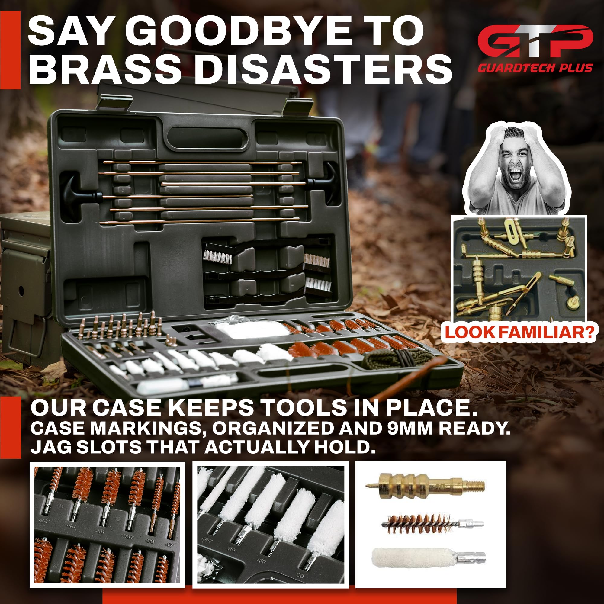 GuardTech Plus Universal Gun Cleaning Kit - Pro Grade Gun Cleaner and Handgun, Rifle and Shotgun Cleaner with Brass Jags, Cotton Patches & Bore Rope - Complete Firearm Cleaning Kits for All Guns