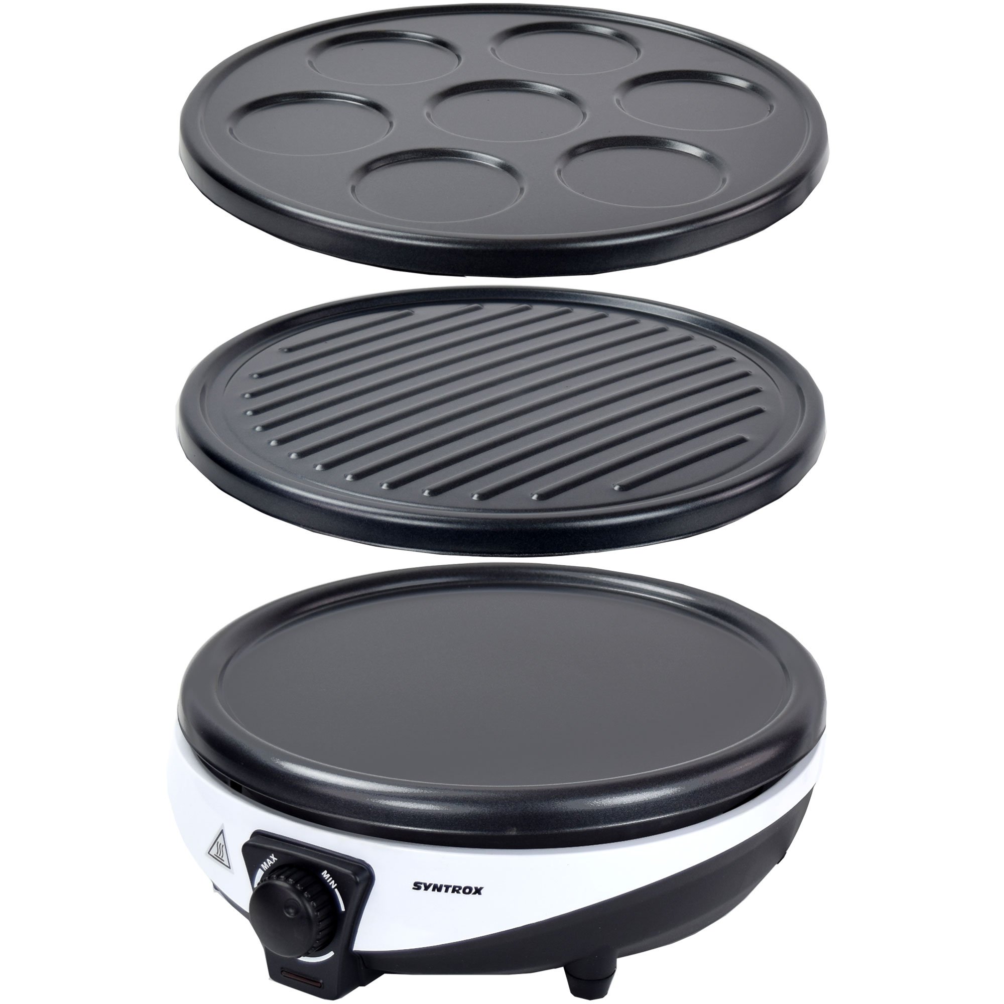 Syntrox Germany 3in1 Crepes Maker | Kontaktgrill | Pancake Maker Zephir, viele Anwendungsmöglichkeiten, Antihaftbeschichtet, 1000 Watt Leistung, Edelstahl