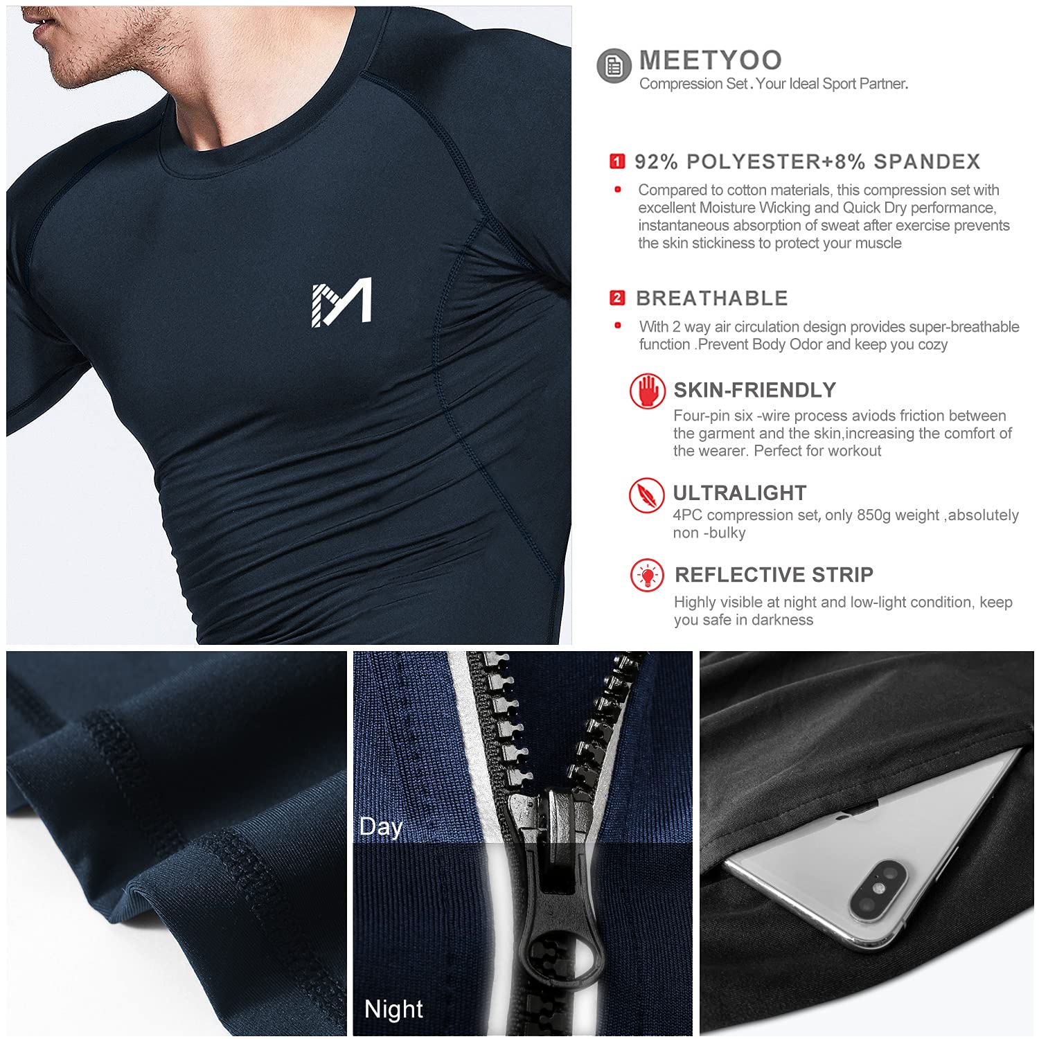 MEETYOO Maglietta a Compressione da Uomo,Leggings Sportivi,Pantaloni da Corsa,Maglietta Funzionale da Uomo,Pantaloni a Compressione,Abbigliamento Funzionale per Corsa,Palestra,Fitness