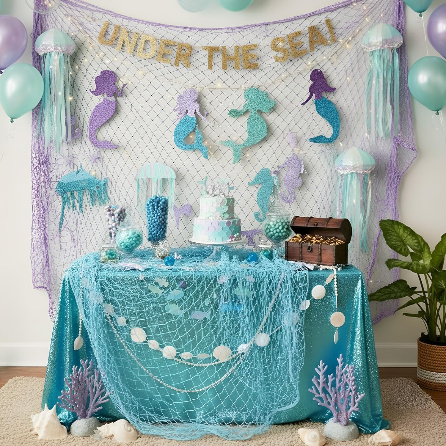 Wesnoy 12 Pack Nature Fish Net Wall Decoration 80 x 40 Inch Decorative Fishing Net Beach Theme Under The Sea Decor for Beach Mermaid Ocean Birthday Wedding Photography Wall Decoration Hawaiian Party