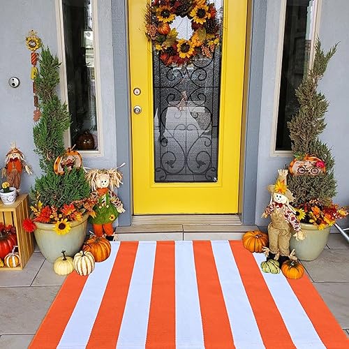 Vista 79 de Alfombra de exterior blanca y negra de 3 x 5 pies, alfombra de algodón tejida a mano, lavable a máquina, para interiores y exteriores, alfombra