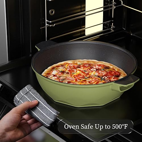 Miniatura 6 de TIBORANG Sartén antiadherente 8 en 1 multiusos de 11 pulgadas, 5 cuartos de galón, con tapa de vidrio, rejilla al vapor, sin PFOA, apta para