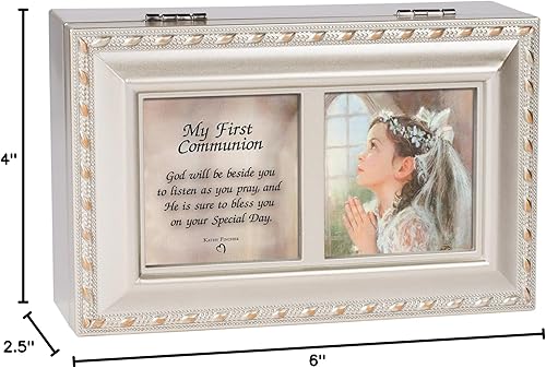 Miniatura 8 de Cottage Garden La caja de música de Dios a tu lado de la Primera Comunión en tono plateado cepillado reproduce una gracia increíble