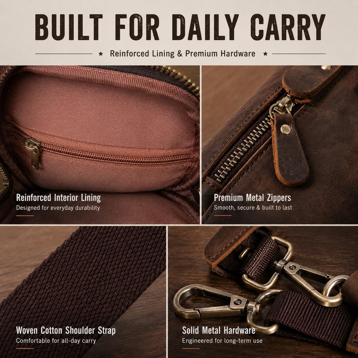 Top Grain Crazy Horse Leather Phone Holster Waist Pouch with Belt Clip Belt Loop Shoulder Strap, Mini Crossbody Cell Phone Purse for Men, Belt Bag for Travel, Outdoor, Daily Use (Coffee)