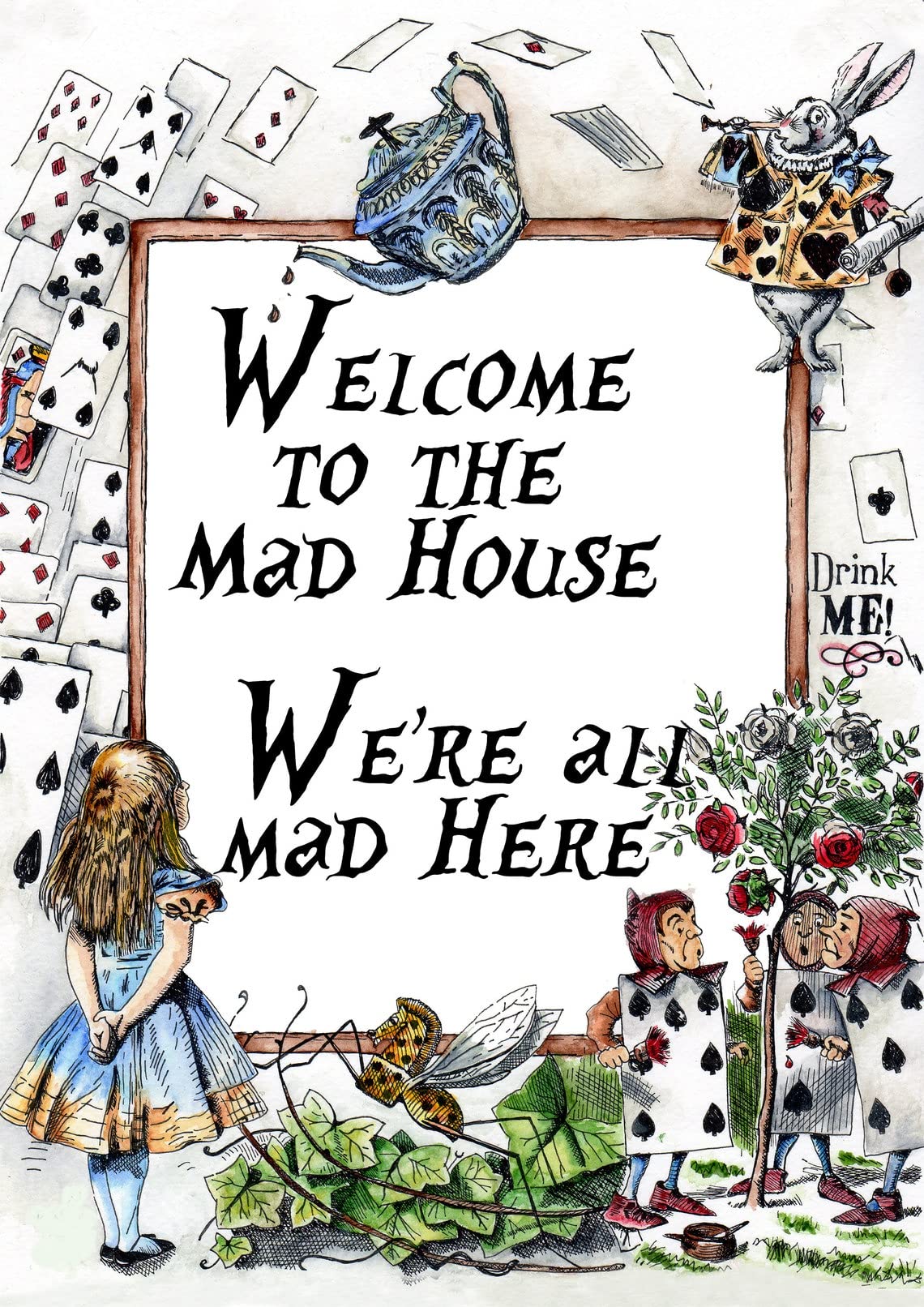 Nuboxx Earth Tone Tin Signs Vintage Welcome To The Mad House We're All Mad Here' Saying Vintage Metal Tin Sign 6X8 Inch