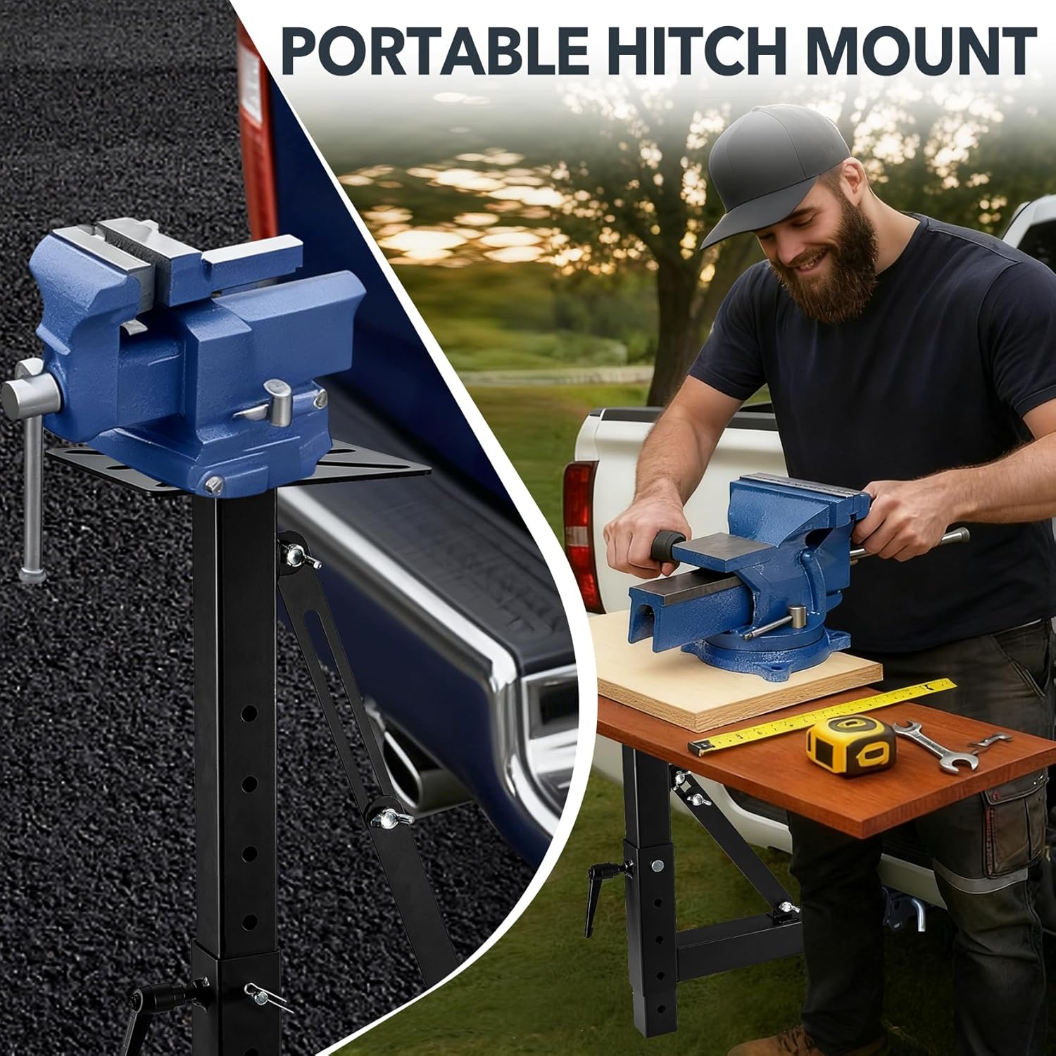 Hitch Mount Vise Plate, Adjustable Height Hitch Vise Mount for Trucks, Trailers and RVs, Universal Fit for 2-Inch Receiver