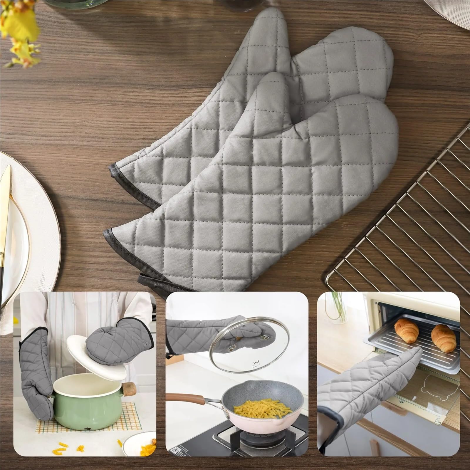 Gants de Cuisine Confortables, Lot de 2, en Tissu éponge matelassé avec Doublure en Coton, Extra Longs, Style Classique Professionnel.