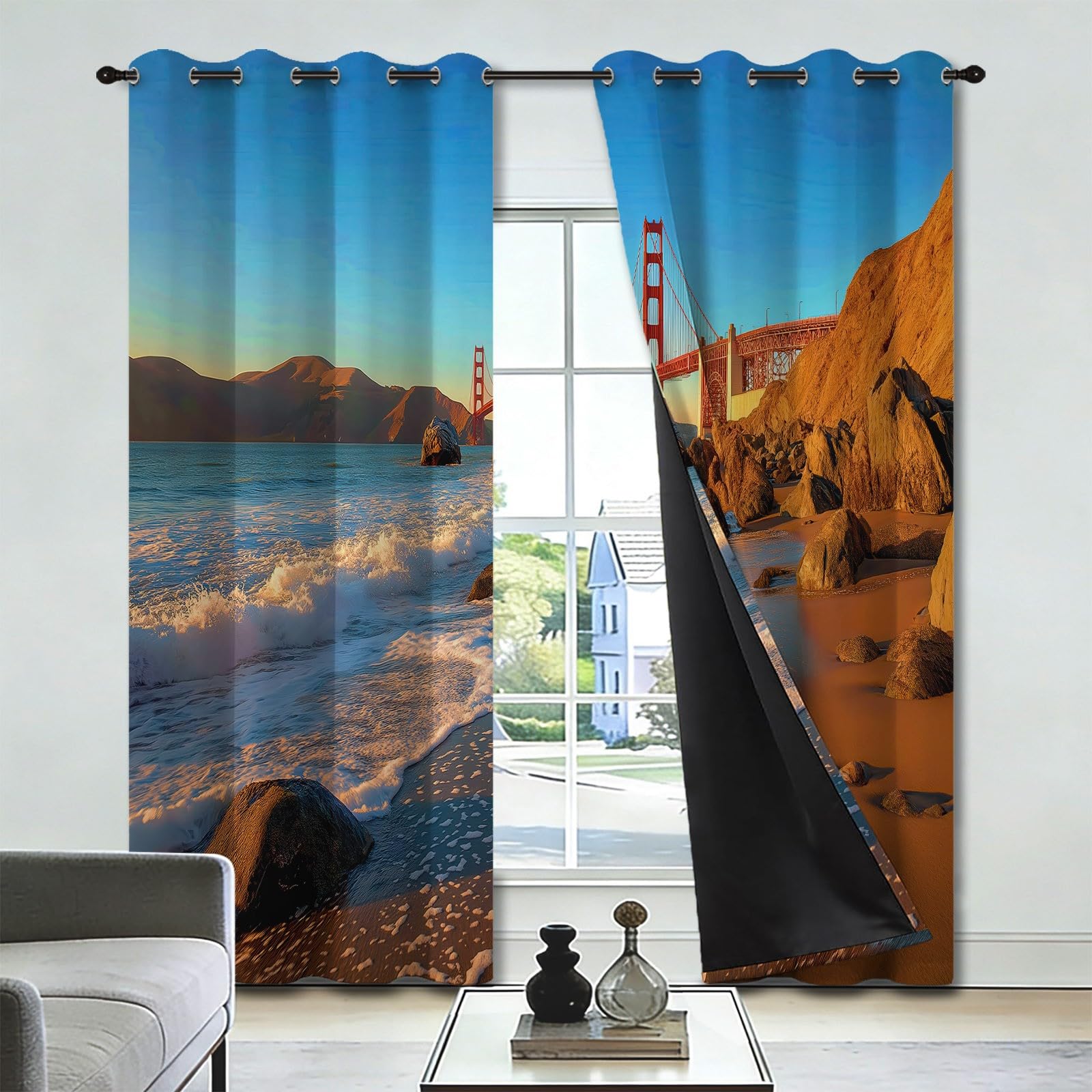 Fotograficzne zasłony morskie do salonu sypialni, 140 cm szer. x 200 cm wys