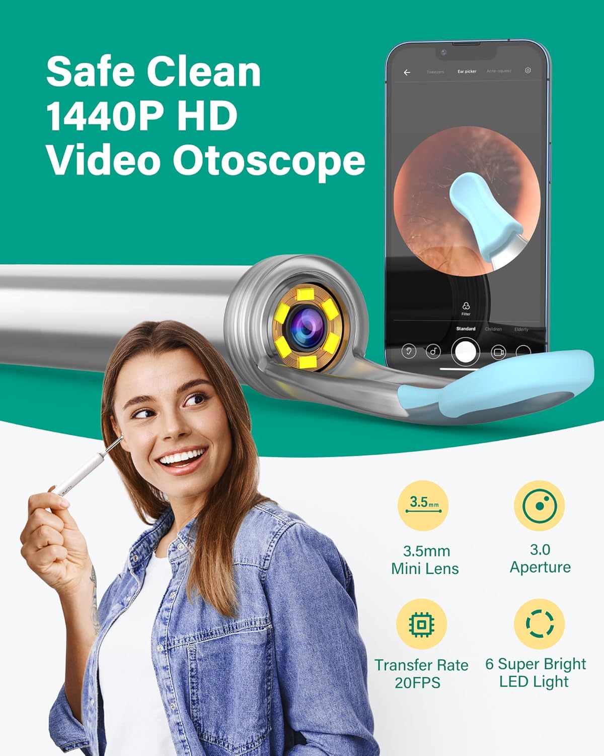 Safe Clean 1440P HD Video Otoscope
