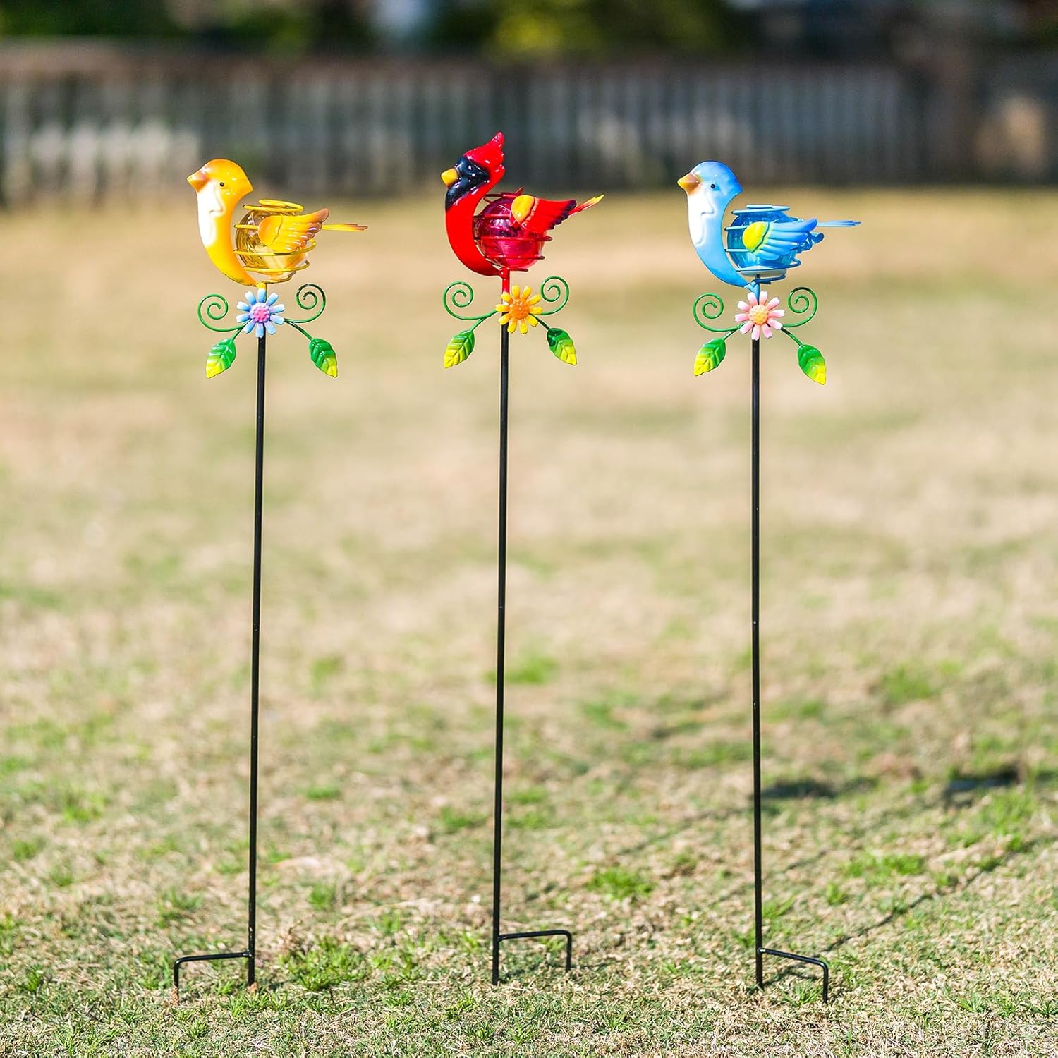 Birds Solar Garden Lights, 26" H Whimsical Decorative Solar Stake Light, 3 Pcs Outdoor Statues Figurine Lights for Garden Lawn Patio Yard Decoration, Blue