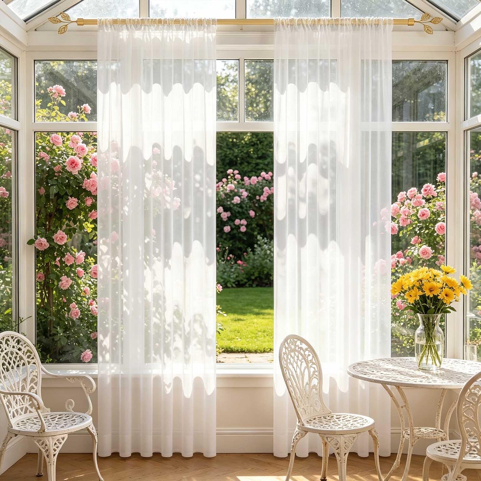 Visillos blancos translucidos de 70x105 cm con manguito de varilla para salon y cocina