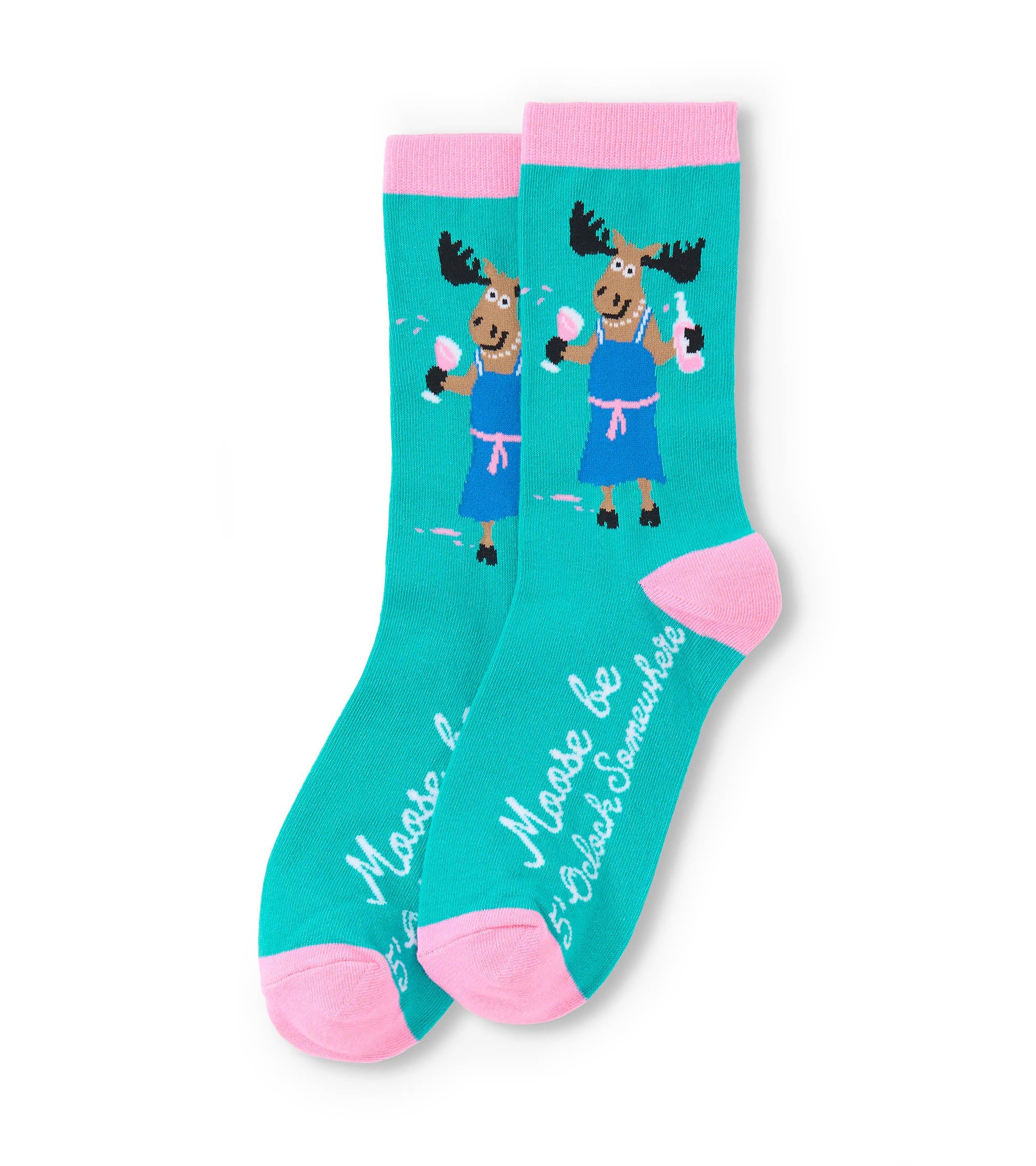 Little Blue House Women's Moose Be 5 O’clock Printed Crew Socks, One Size