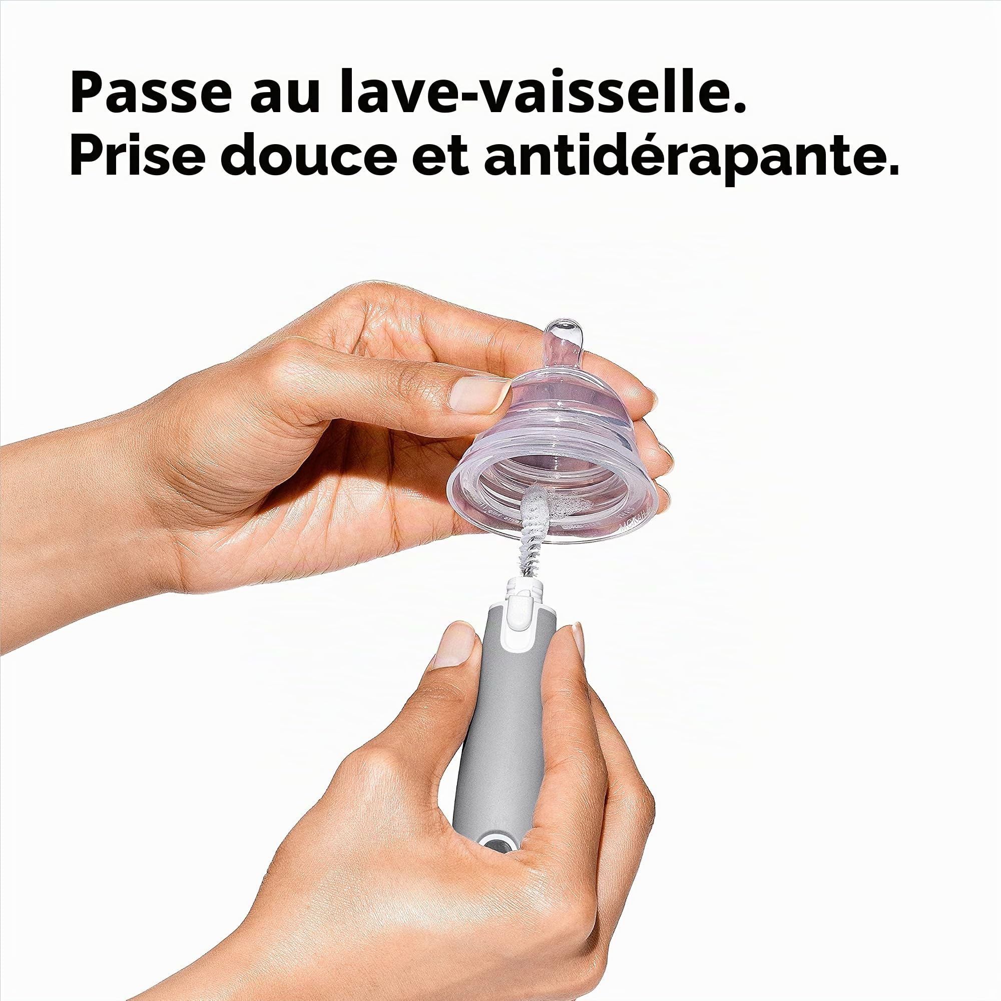 OXO Tot Lot de 2 brosses pour biberons avec Nettoyeur de tétons et Support Gris