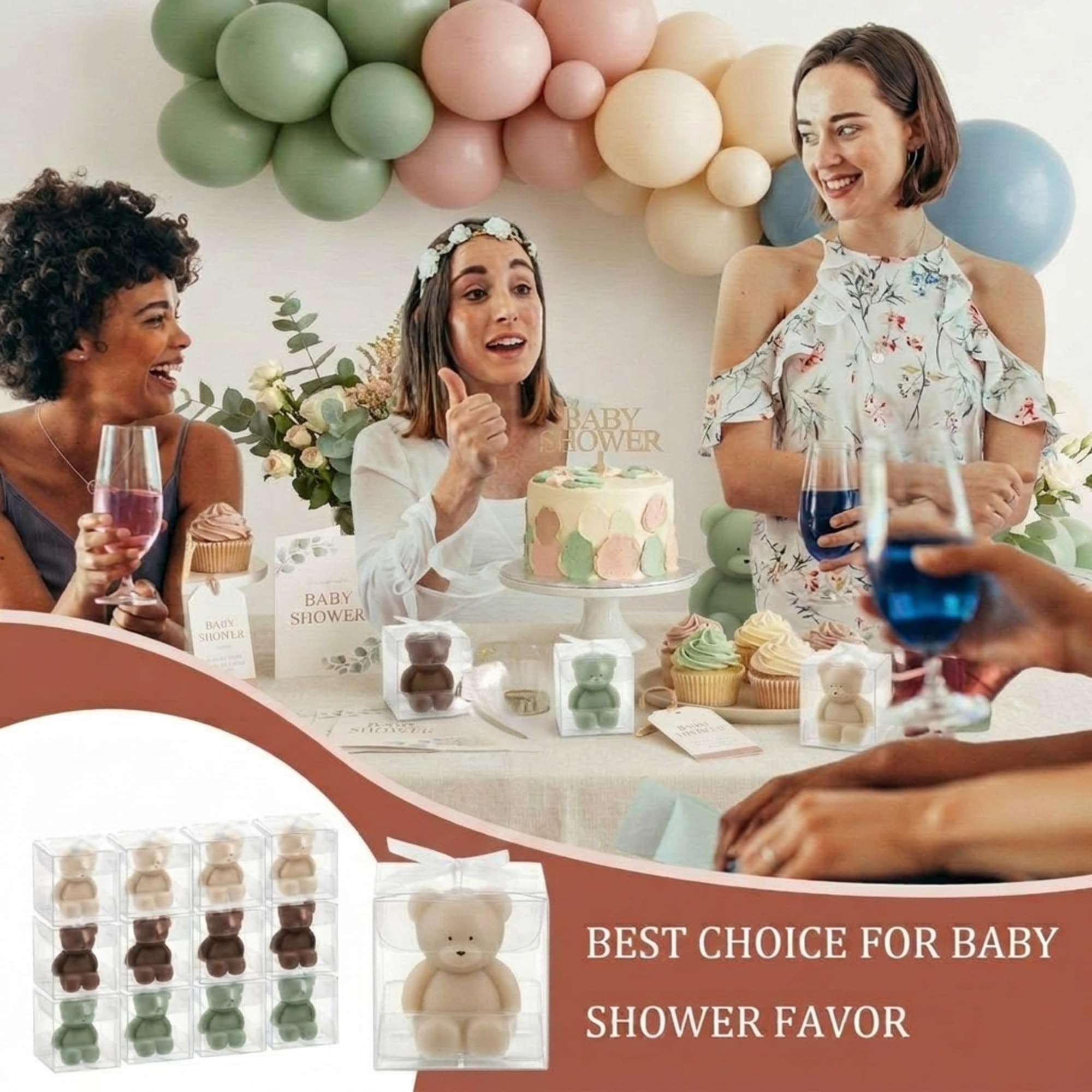 50 velas de oso para baby shower, recuerdos de oso para baby shower, recuerdos de fiesta de oso para invitados, velas de baby shower a granel para regalos, decoraciones de fiesta de oso (marrón