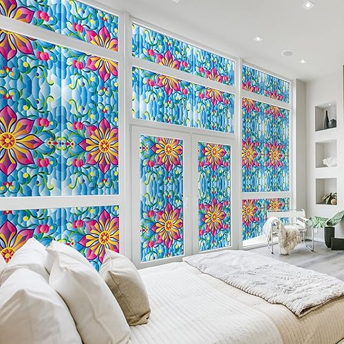 Miniatura 5 de DKTIE Flower Series - Película decorativa para ventana de vidrieras con kit de instalación, película decorativa de privacidad para ventana, bloqueo