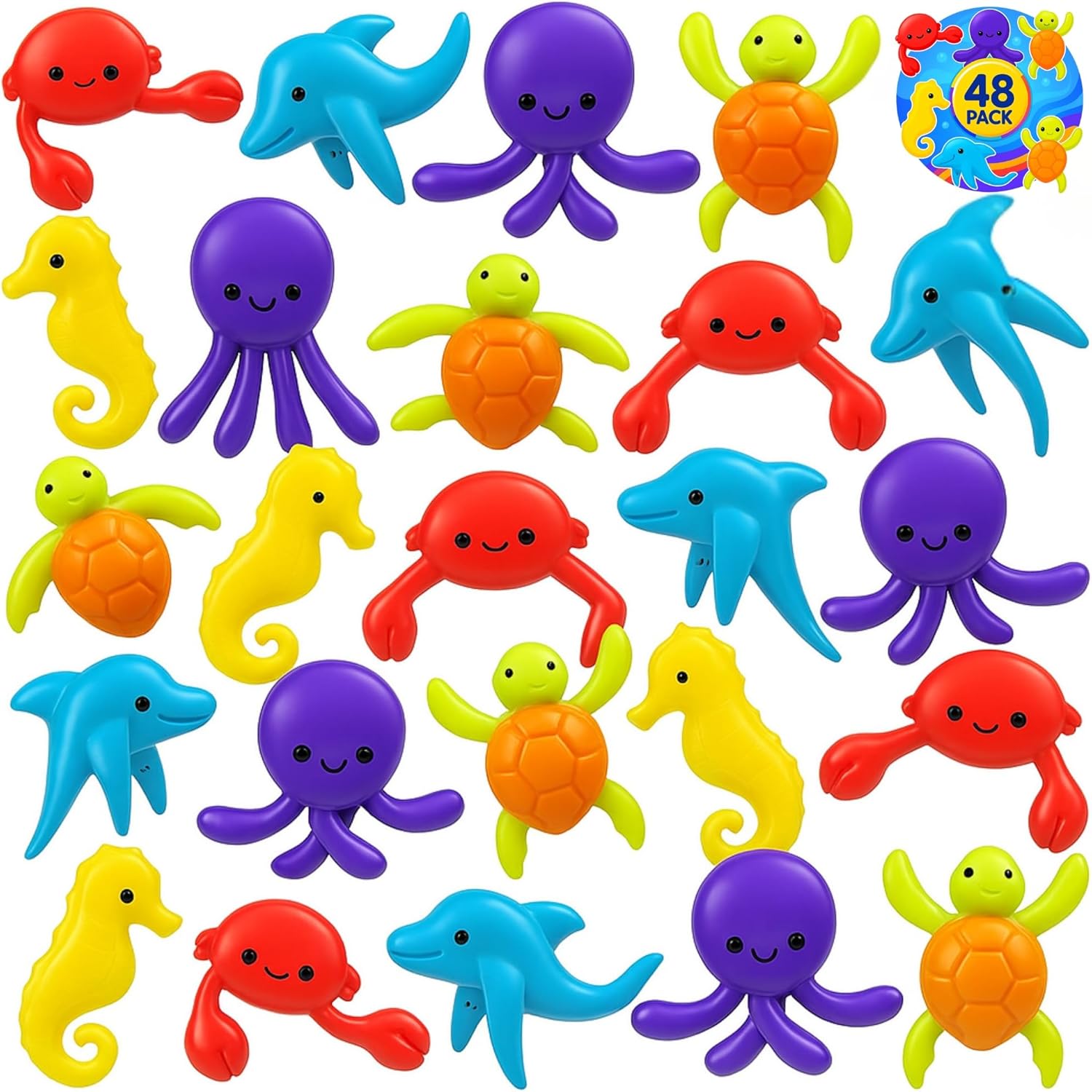 ArtCreativity 48 Pcs Sea Animal Toys, Sea Creatures Bendable Toys for Kids in 5 Assorted Designs Plastic Animals, Great as Aquatic Ocean Party Favors, Under the Sea Sarty Pinata Stuffers