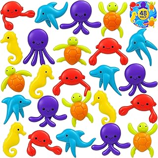 ArtCreativity 48 Pcs Sea Animal Toys, Sea Creatures Bendable Toys for Kids in 5 Assorted Designs Plastic Animals, Great as Aquatic Ocean Party Favors, Under the Sea Sarty Pinata Stuffers