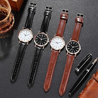Men's Leather Quartz Watch PU Leather Strap Watches Analog Quartz with Watches Starry Dial, 3 Hand Quartz Watch Premium Fashion Wrist Watch for Men