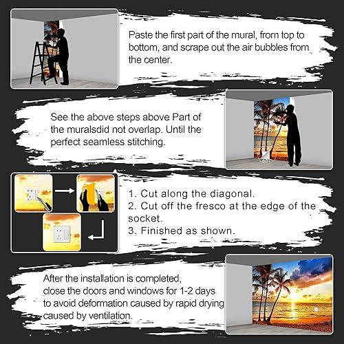 Miniatura 7 de Fightal - Hermoso mural de playa de puesta de sol sofás de sala de estar murales de pared extra grandes para dormitorio papel tapiz submarino del