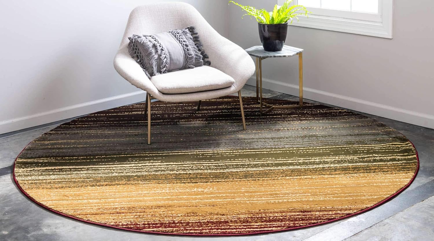 Unique Loom Barista Collection Area Rug - Mundo Nova (4' 1" Round, Beige/ Blue)