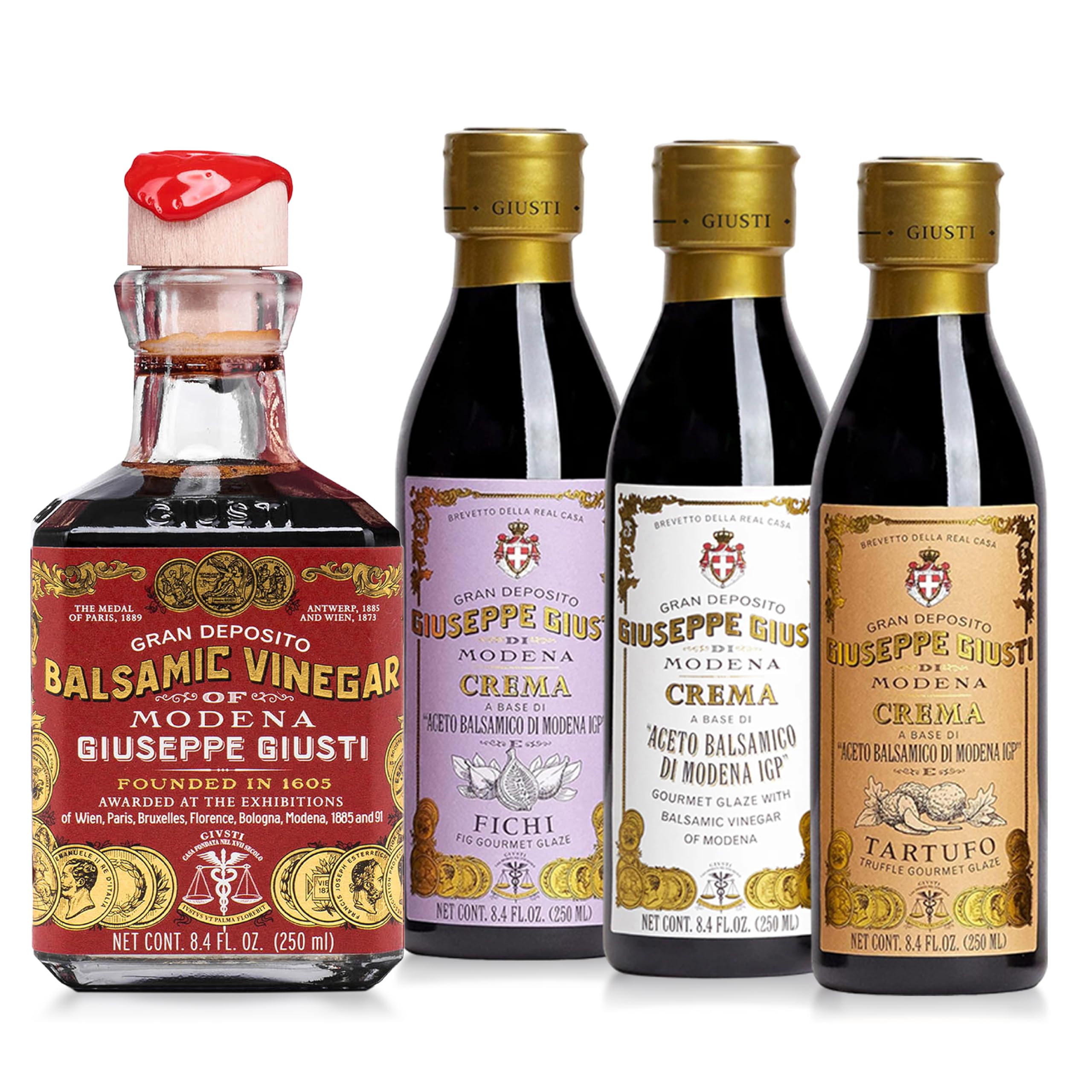 Balsamic Set - Includes Aged Balsamic Vinegar of Modena IGP and 3 Balsamic Glazes: Fig, Truffle, and the Orginal Crema Balsamic Reduction