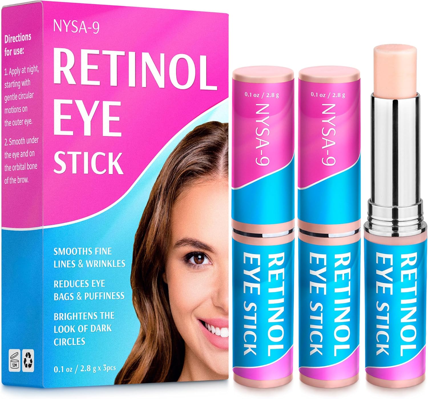 Retinol oogstick, oogcrème voor donkere kringen, wallen, rimpels en oogzakken, effectieve anti-aging onderoogbalsem met collageen en retinol van Nysa-9