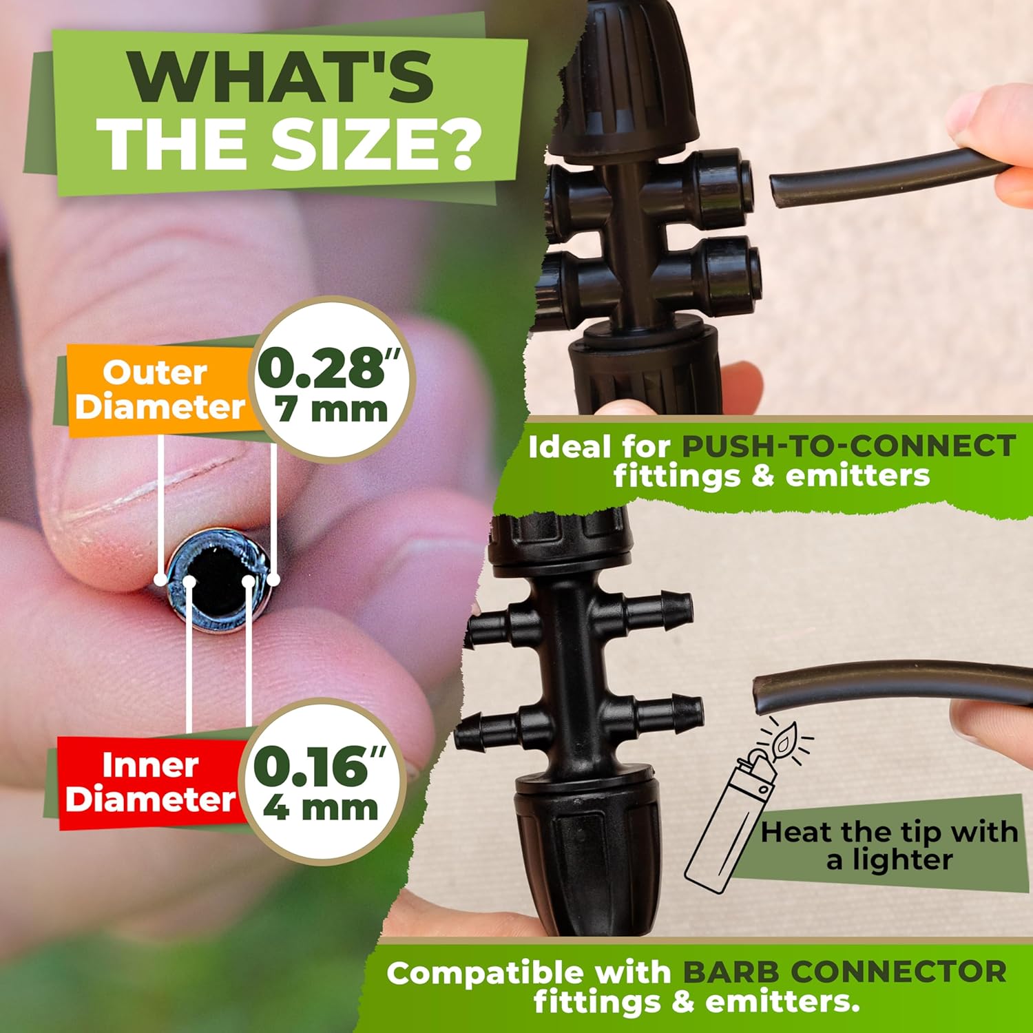 Carpathen 30pcs Drip Irrigation Emitters +100ft 1/4" Drip Irrigation Tubing - Drip Irrigation System Push-to-Connect - Adjustable 360 Degree Drip Emitters Vortex and Distribution Tubing for DIY Garden