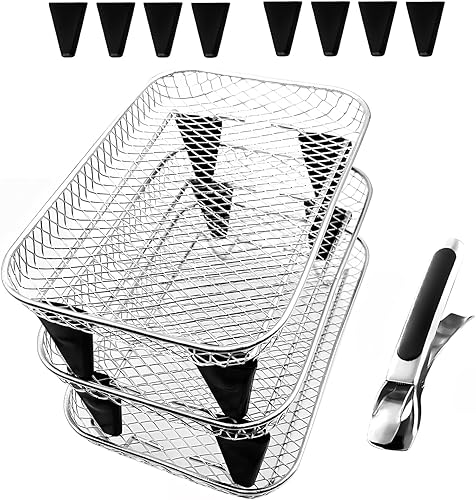 Estante para freidora de aire, tres estantes deshidratadores apilables con clip de repuesto y pies de silicona, accesorios rectangulares para