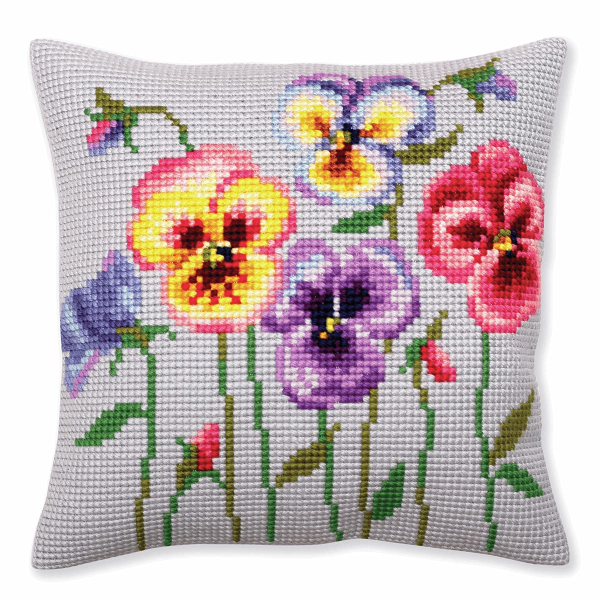 CdA stamped cross stitch kit cushion ""Pansies"" 5384, 40x40cm, DIY
