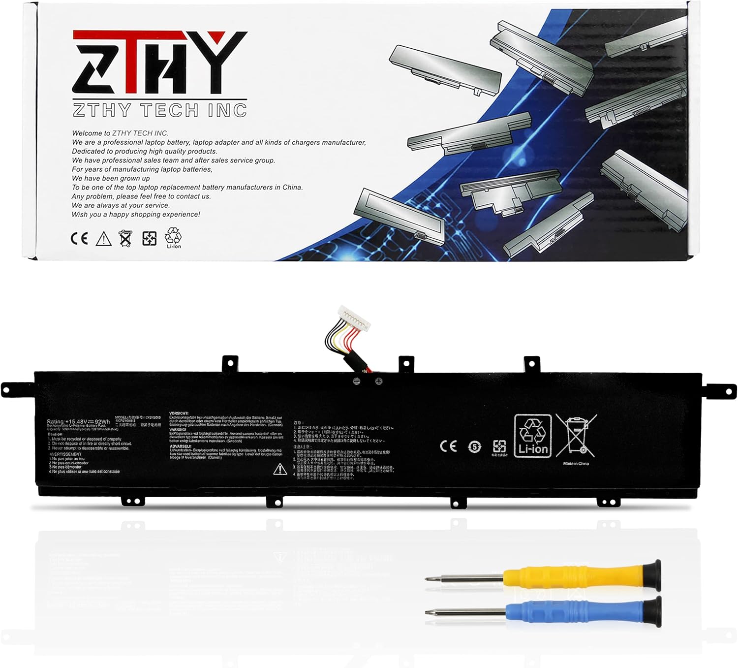 ZTHY 92Wh C42N2008 Laptop Battery Replacement for ASUS ZenBook Pro Duo 15 OLED UX582 UX582L UX582LR UX582HM UX582HS UX582ZM UX582ZW UX582LR-H2002R UX582LR-BP1979R UX582LR-H2002TS UX582LR-H2017T 15.48V