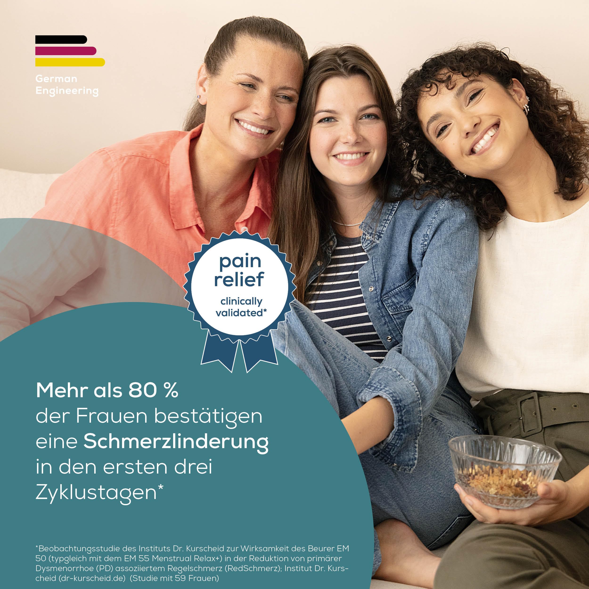 Beurer EM 50 Menstrual Relax, Menstruationspad mit TENS und Wärme-Funktion, gegen Menstruationsschmerzen und Schmerzen aus Endometriose, klinisch validierte und natürliche Linderung, tragbar, Akku