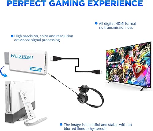 Miniatura 4 de Adaptador convertidor Wii a HDMI 1080P para dispositivo Full HD con conector de audio de 0.138 in y salida HDMI compatible con Nintendo Wii, Wii U,