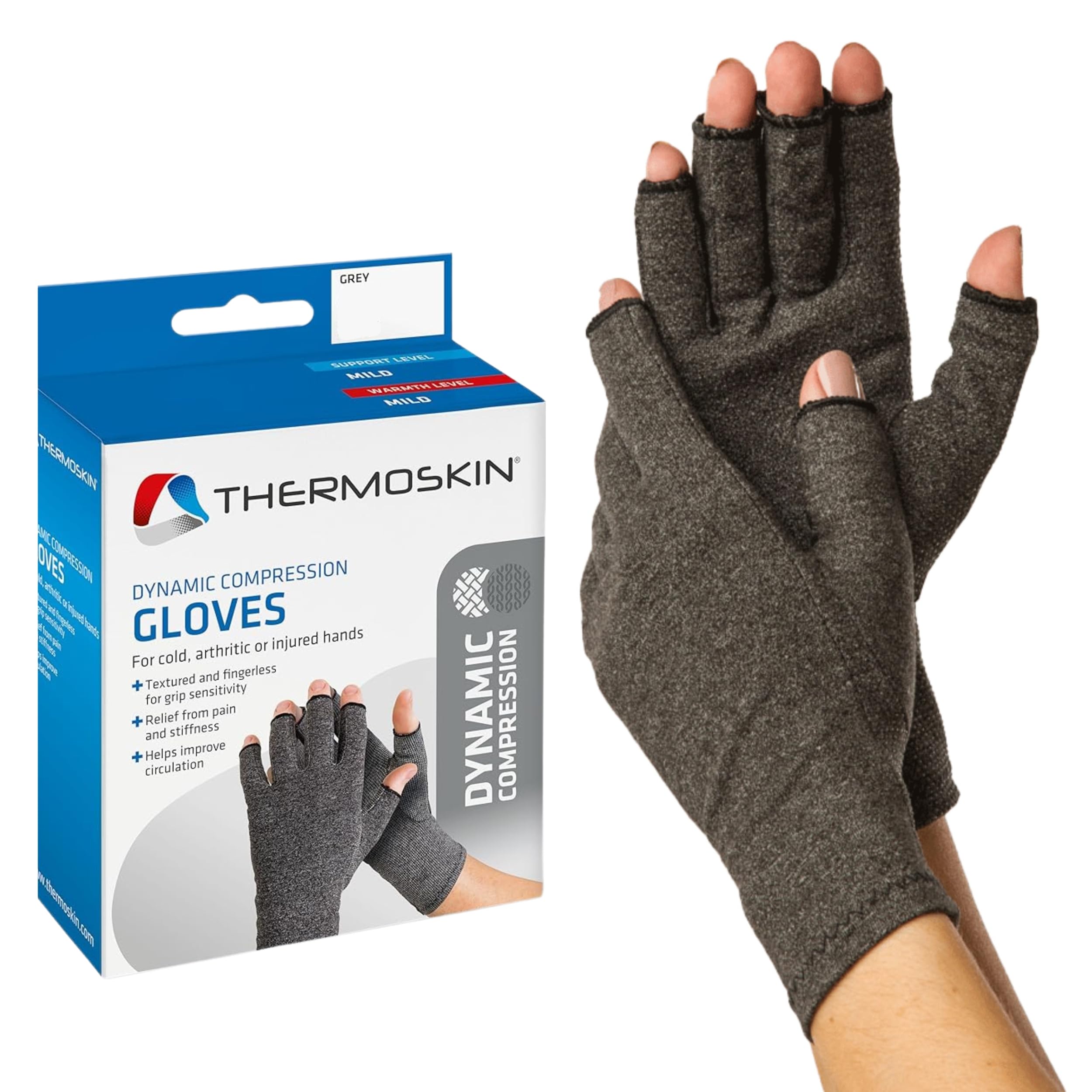Guantes transpirables de compresión dinámica Thermoskin sin dedos para alivio del dolor rigidez hombres mujeres