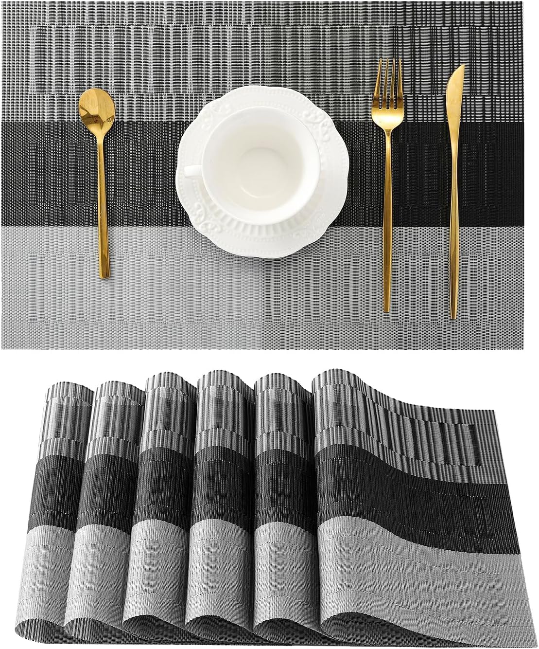 GKN Washable PVC Heat Resistant Colorful Table Place Mats for Kitchen Dining Table Mates Washable Heat-Resistant for Dining Table (Gray, Pack of 6)
